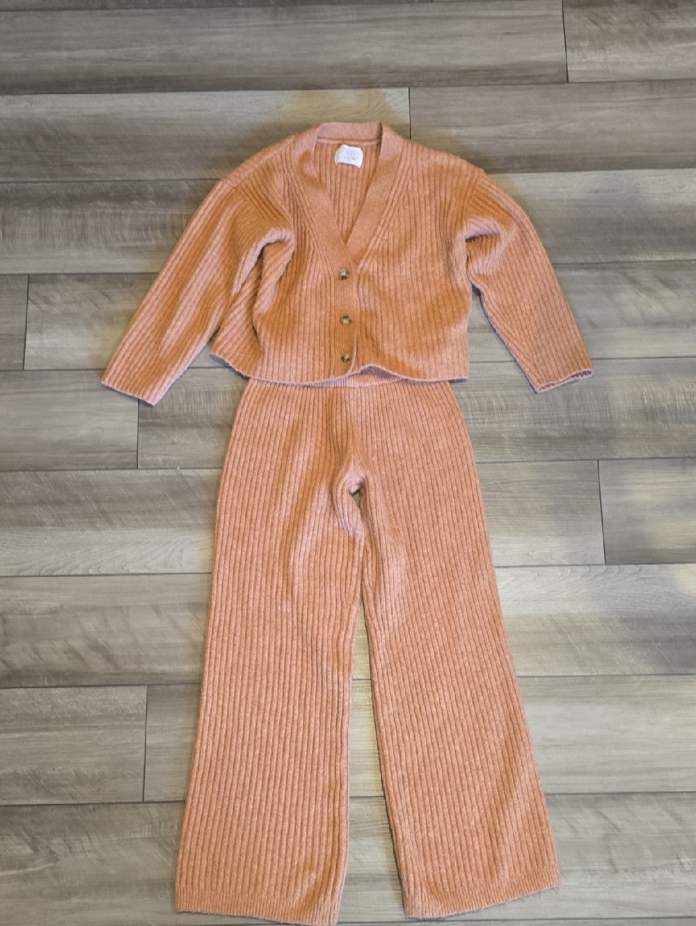 Zara Kids 2 Piece Ribbed Knit Two-Piece Set in Dusty Peach Size 13-14